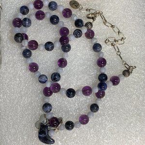 Carolyn Pollack .925 Sterling Amethyst Necklace With Sing Bird Charms. (411)